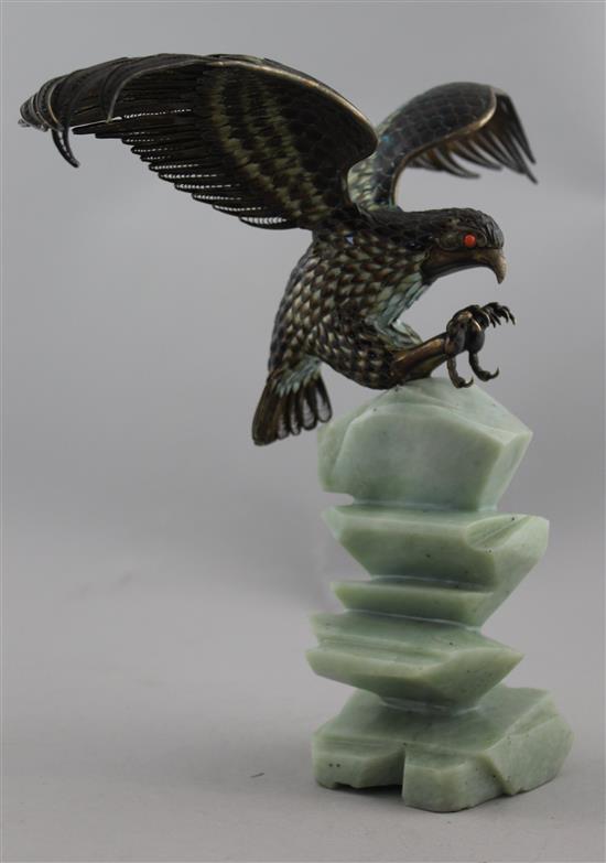 A Chinese silver and enamel model of an eagle, late 20th century, 25cm